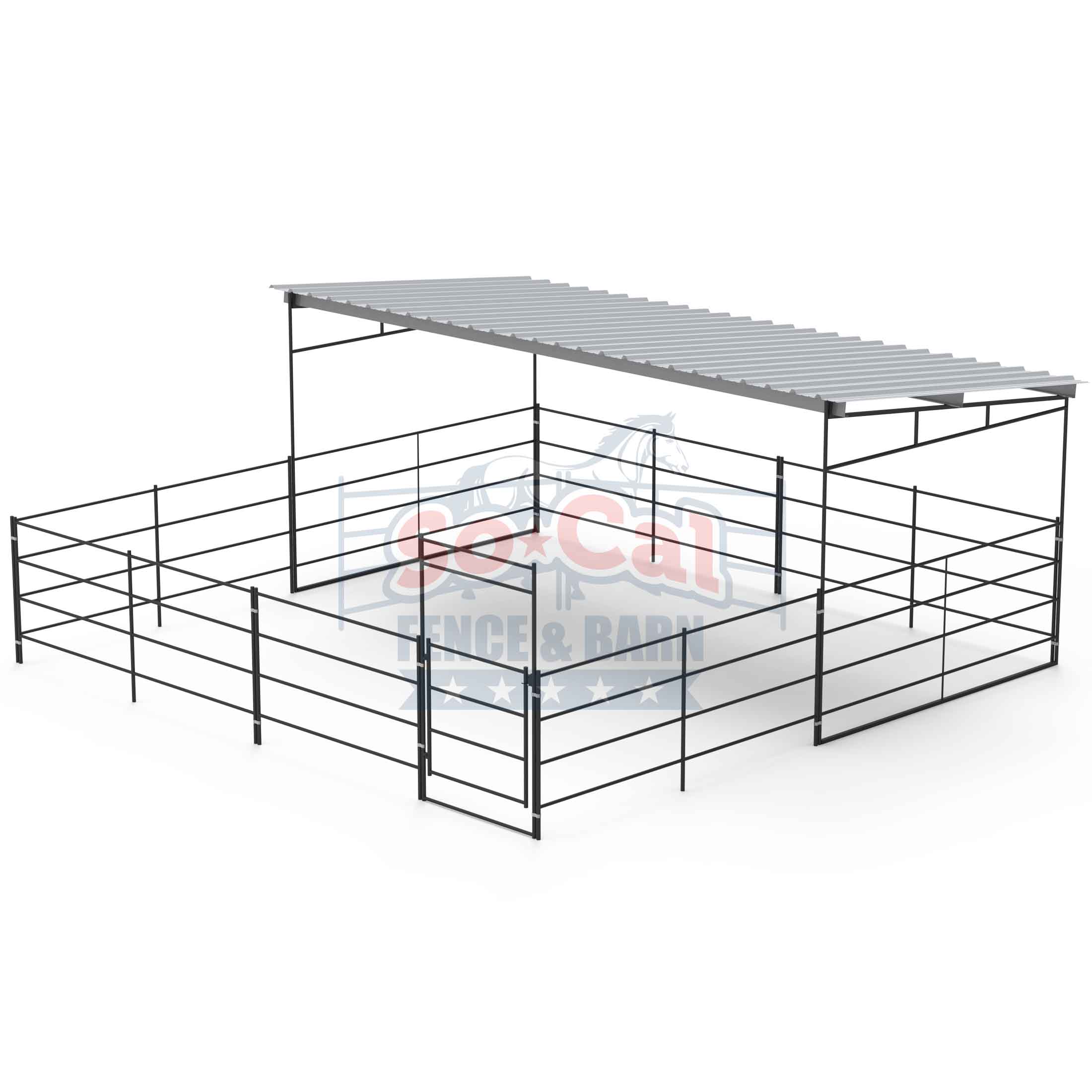stall tent 24x24 Horse Stall with 12x24 Shelter (4 Rail) | #1 Corrals For Sale Powder Coated
