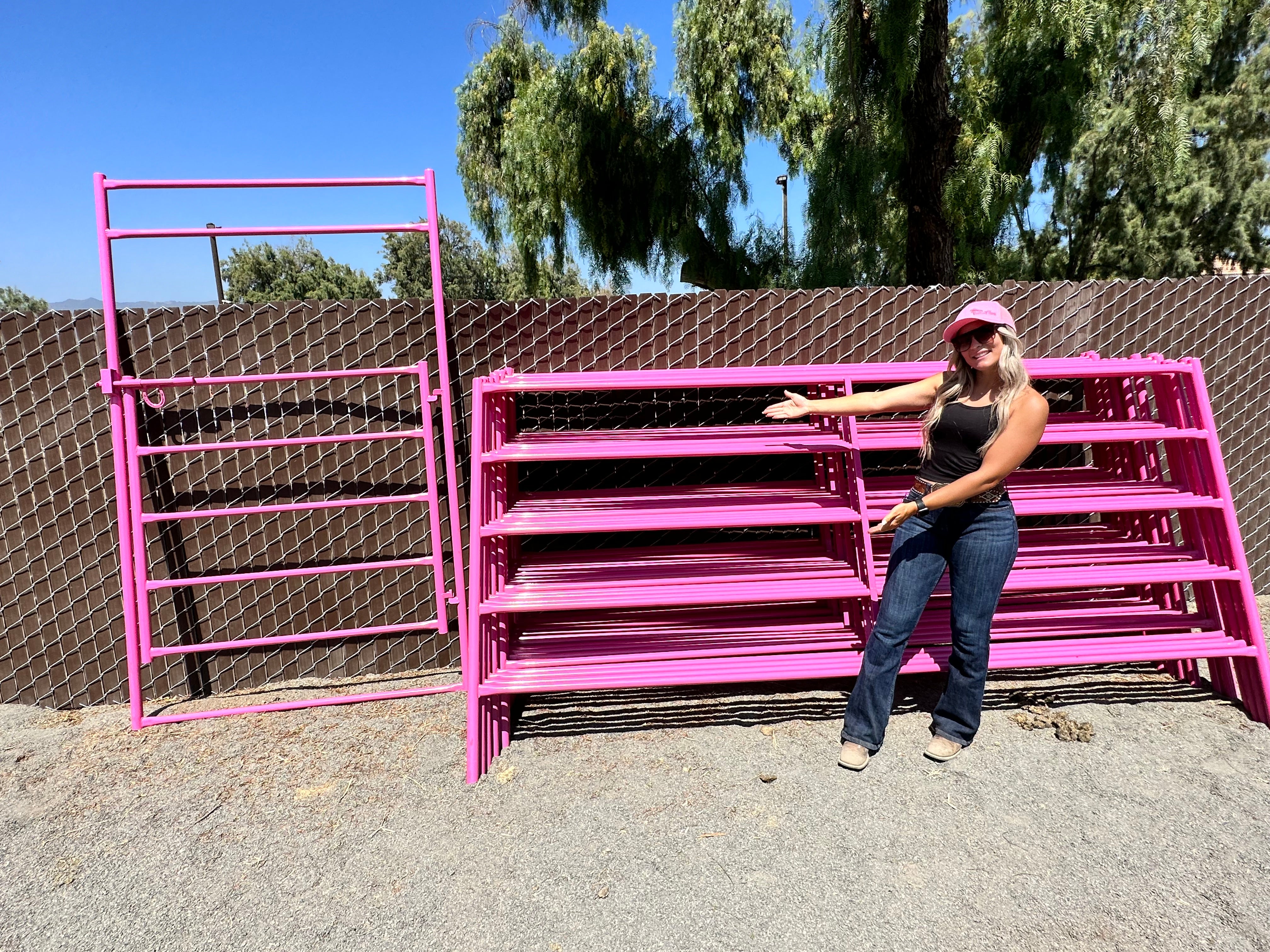 Enhancing Horse Training: SoCal Fence and Barn's Pink Powder-Coated Round Pen Delivered to 1D Performance Horses