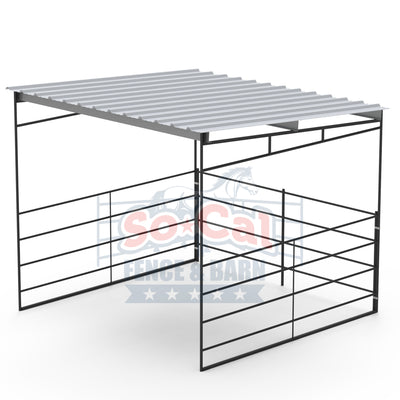metal horse shelter shade cover with a sloped roof
