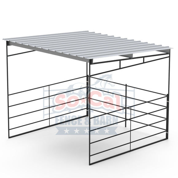 metal horse shelter shade cover with a sloped roof