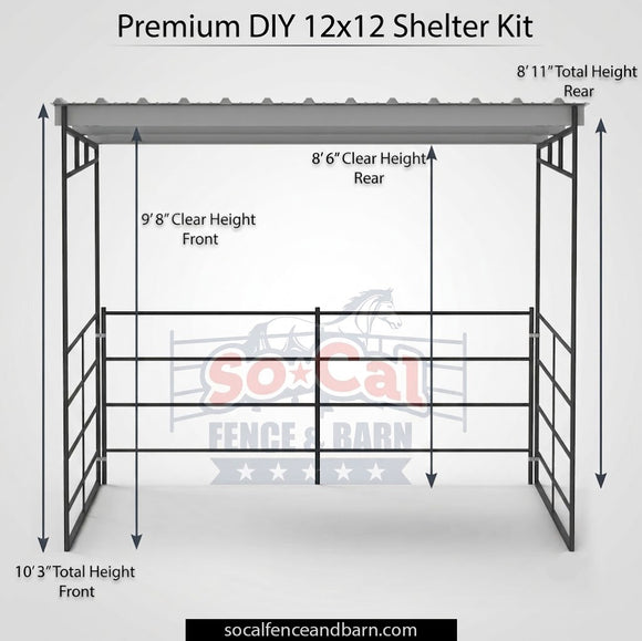 12x12 Freestanding Horse Shelter Kit With Sloped Roof
