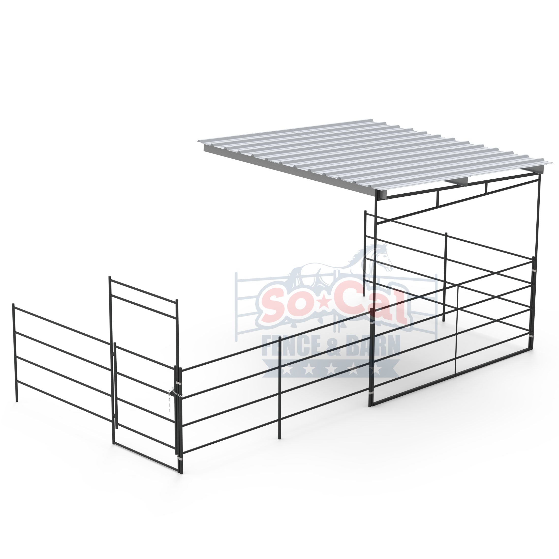 12X24 Add-On Stall with 12x12 Sloped Cover (4 Rail) - 0