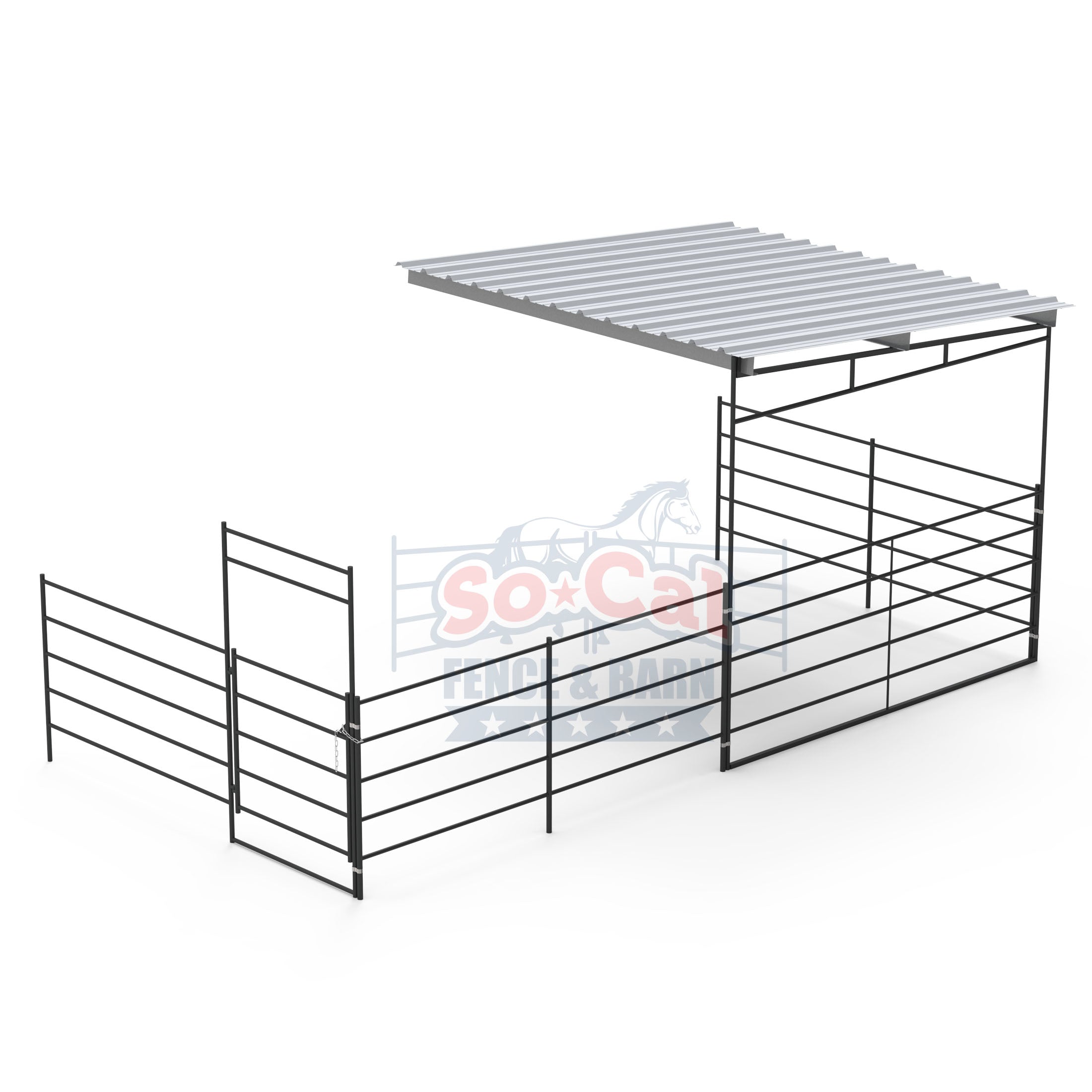 12X24 Add-On Stall with 12x12 Sloped Cover (5 Rail) - 0