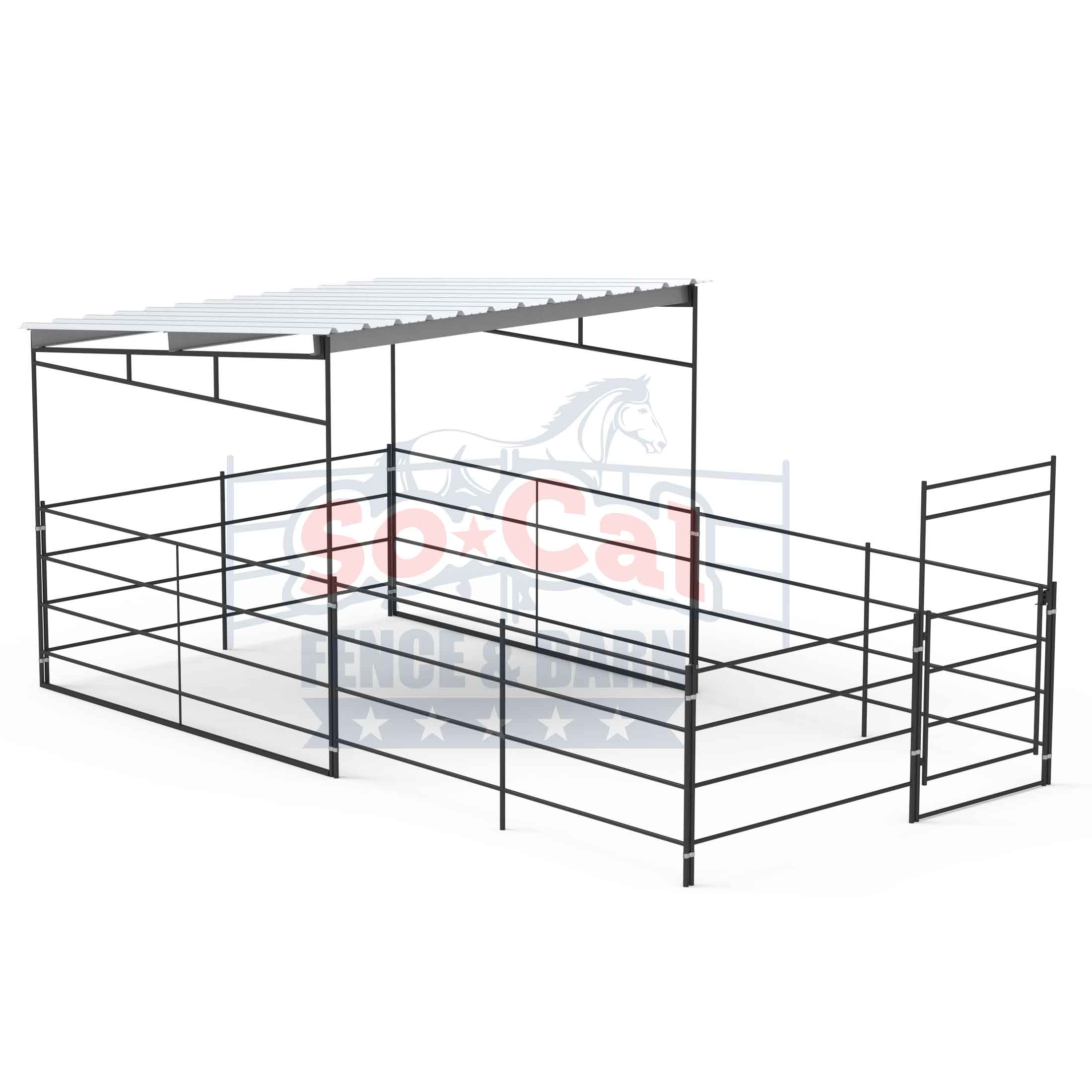 12x24 Stall with 12x12 Sloped Cover (4 Rail) - 0
