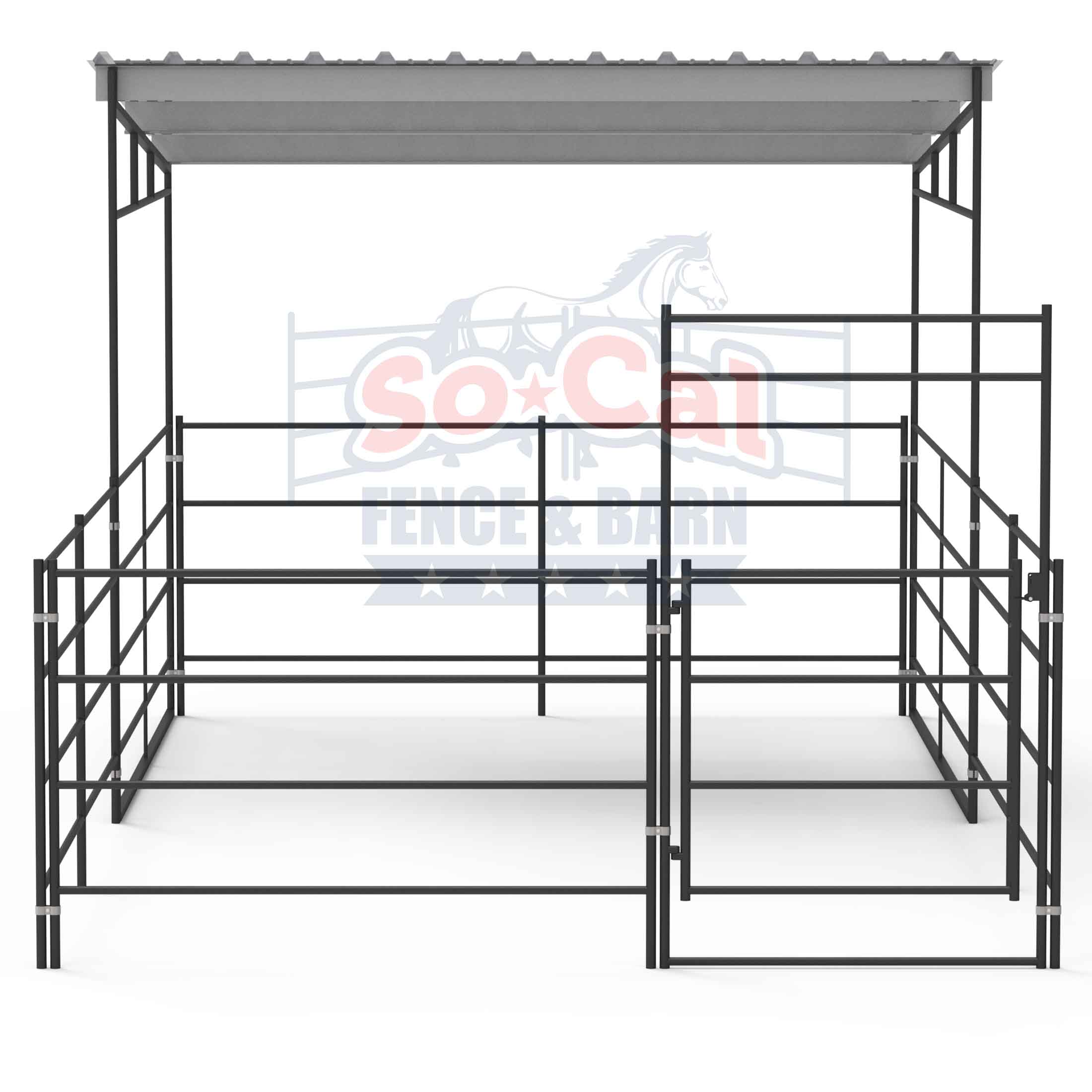 12x24 Stall with 12x12 Sloped Cover (4 Rail)