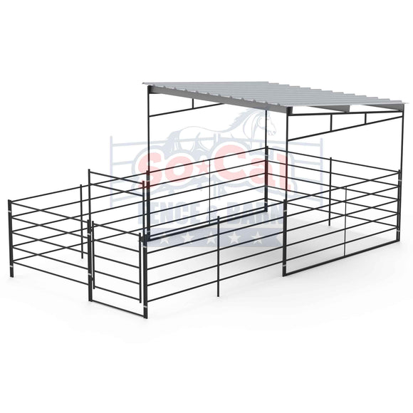 12x24 Horse Stall with 12x12 Sloped Cover (5 Rail)