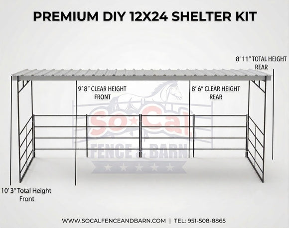 12x24 Freestanding Horse Shelter Kit with Sloped Roof