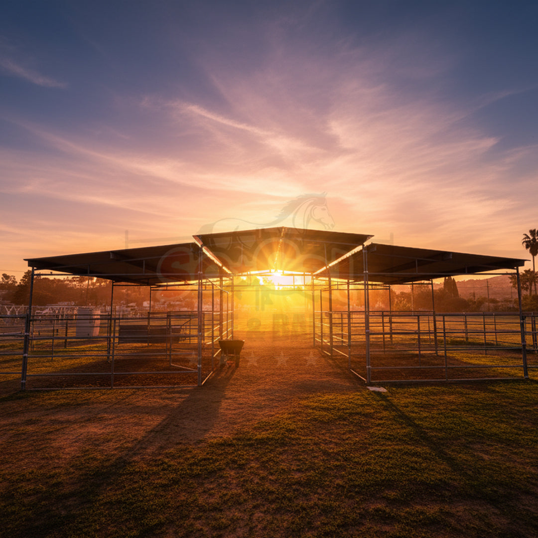 Mare Motel with (4) 12x24 Stalls and 12ft Breezeway 4-Rail *LIMITED TIME SALE ON THIS MOTEL ONLY* - 0