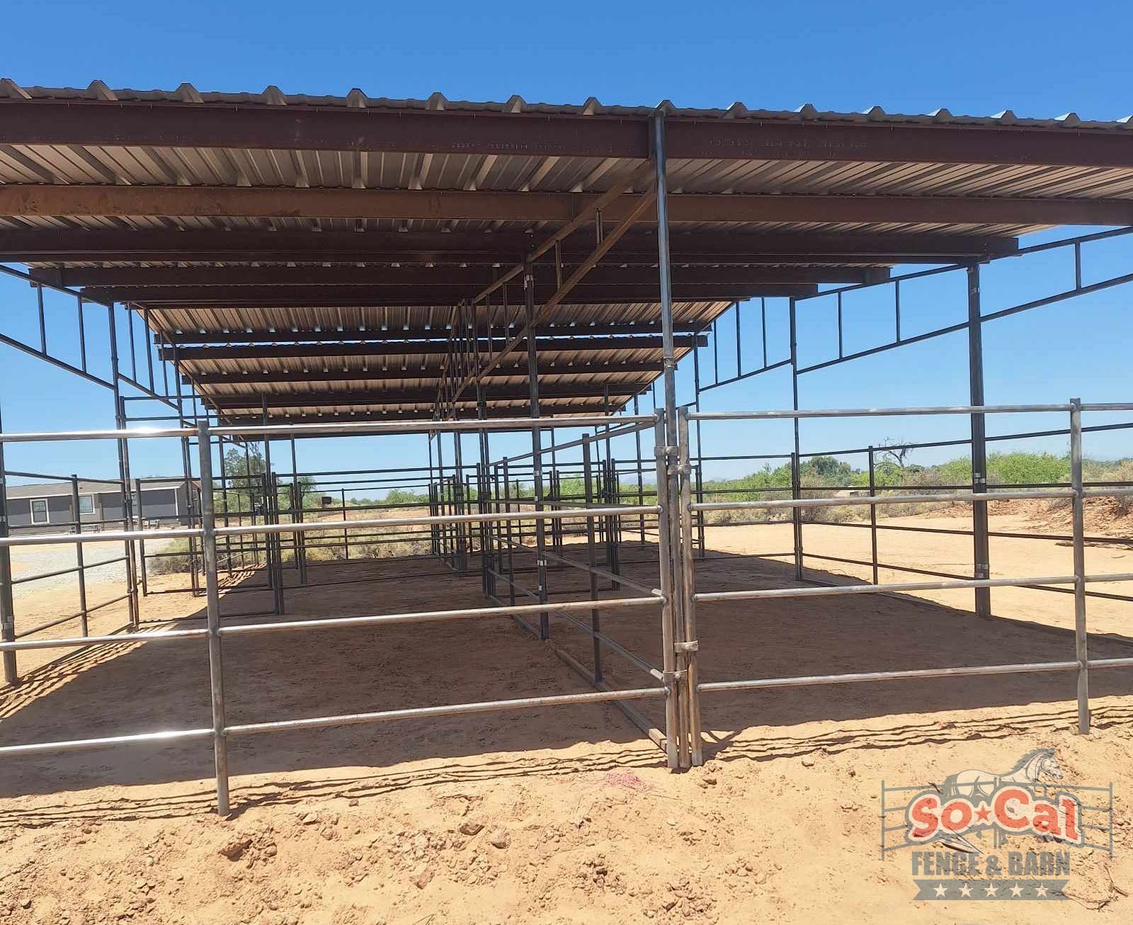 Mare Motel with (4) 12x24 Stalls FULLY COVERED and 12ft Breezeway 4-Rail - 0