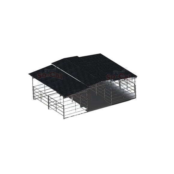 Mare Motel with (4) 12x12 Stalls and 12ft Breezeway 5-Rail (WOOD INSERTABLE PANELS)