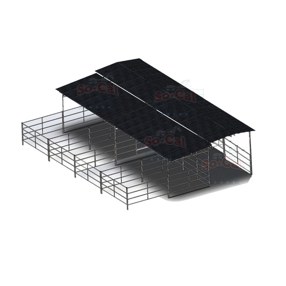 Mare Motel Shed Row with (4, 6, 8, or 10) 12x24 Stalls and 12ft Breezeway 5-Rail WOOD INSERTABLE PANELS