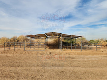 Mare Motel with (4) 24x24 Stalls with 12x24 Covers and 12ft Breezeway 4-Rail - 0