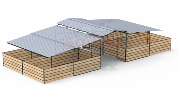 Mare Motel with 12x24 Stalls FULLY COVERED | WOOD PANEL CLAMPS | 5-Rail