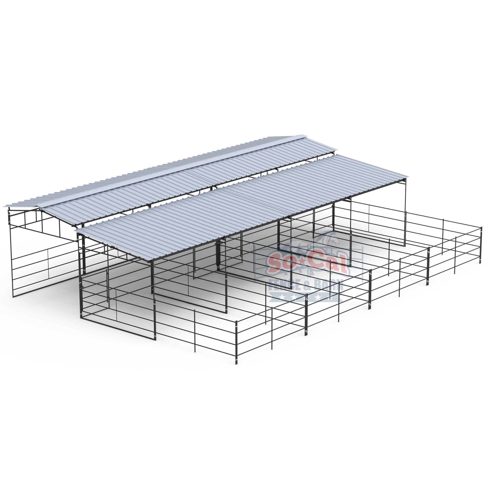 Mare Motel Shed Row with (4) 12x24 Stalls and 12ft Breezeway 4-Rail - 0