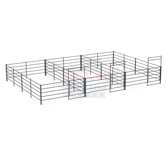 Three 12x24 Horse Stalls Side-by-Side (5-rail)