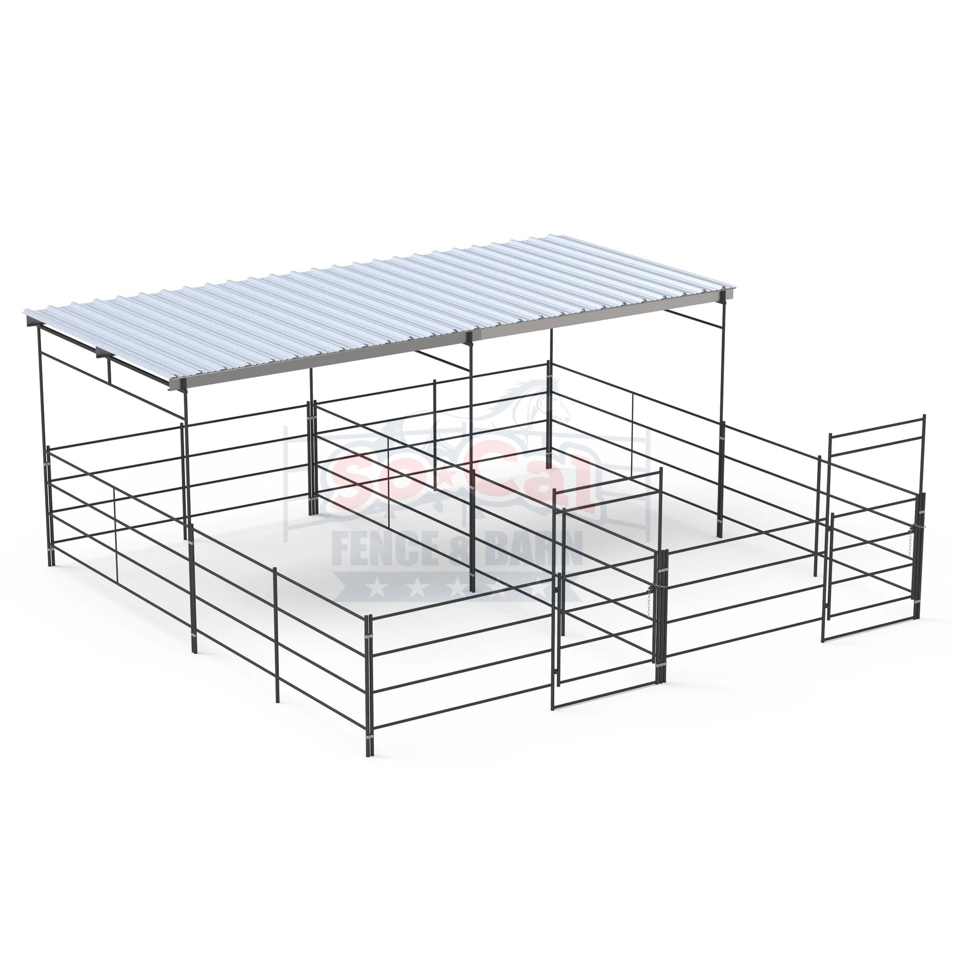 Two 12x24 Stall Side-by-Side with 12x12 Shelters (4 Rail)