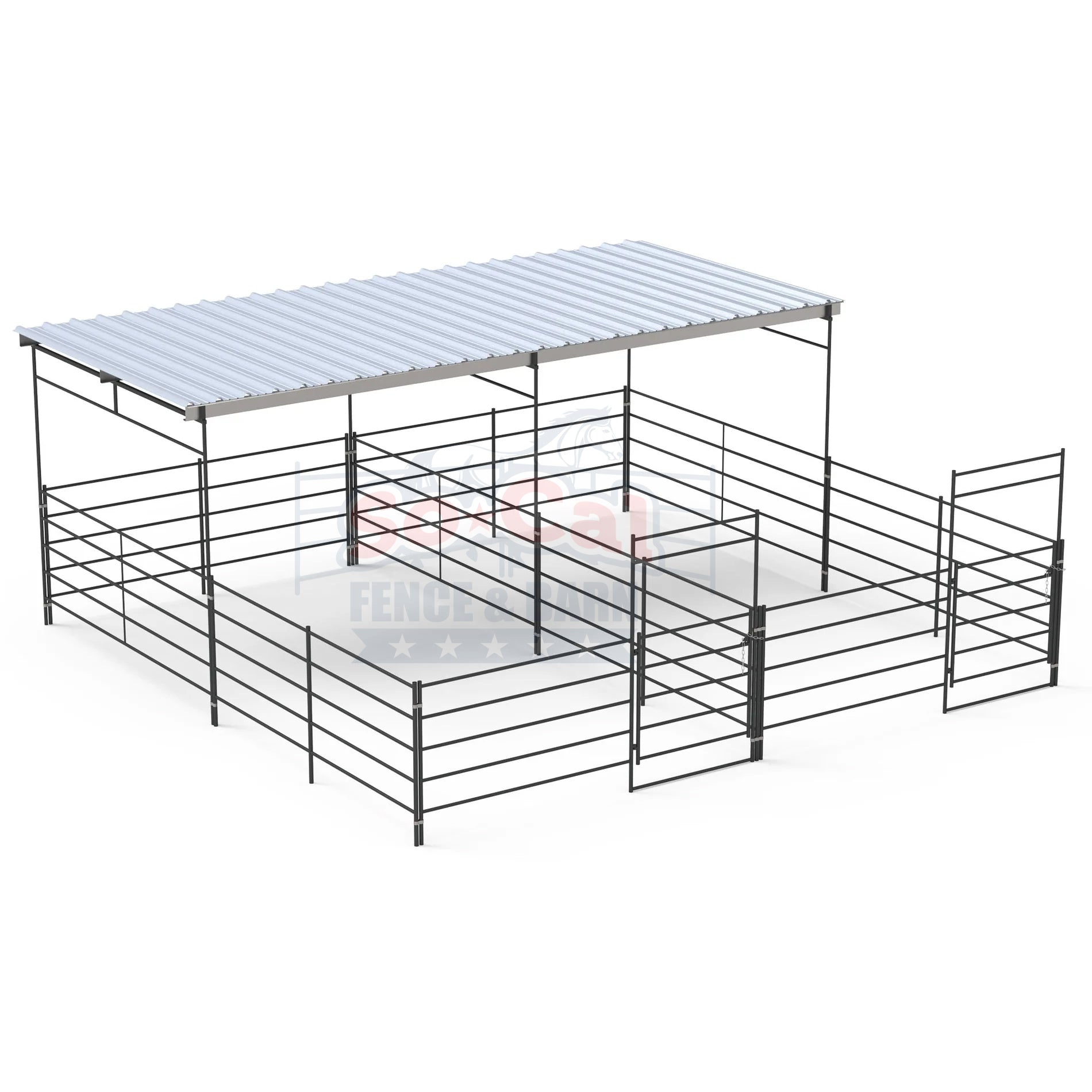 Two 12x24 Stall Side-by-Side with 12x12 Shelters (5 Rail)