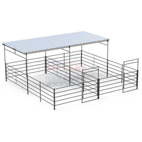 Two 12x24 Stall Side-by-Side with 12x12 Shelters (5 Rail)