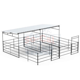 Two 12x24 Horse Stalls Side-by-Side with 12x12 Sloped Covers (4 Rail) - 0