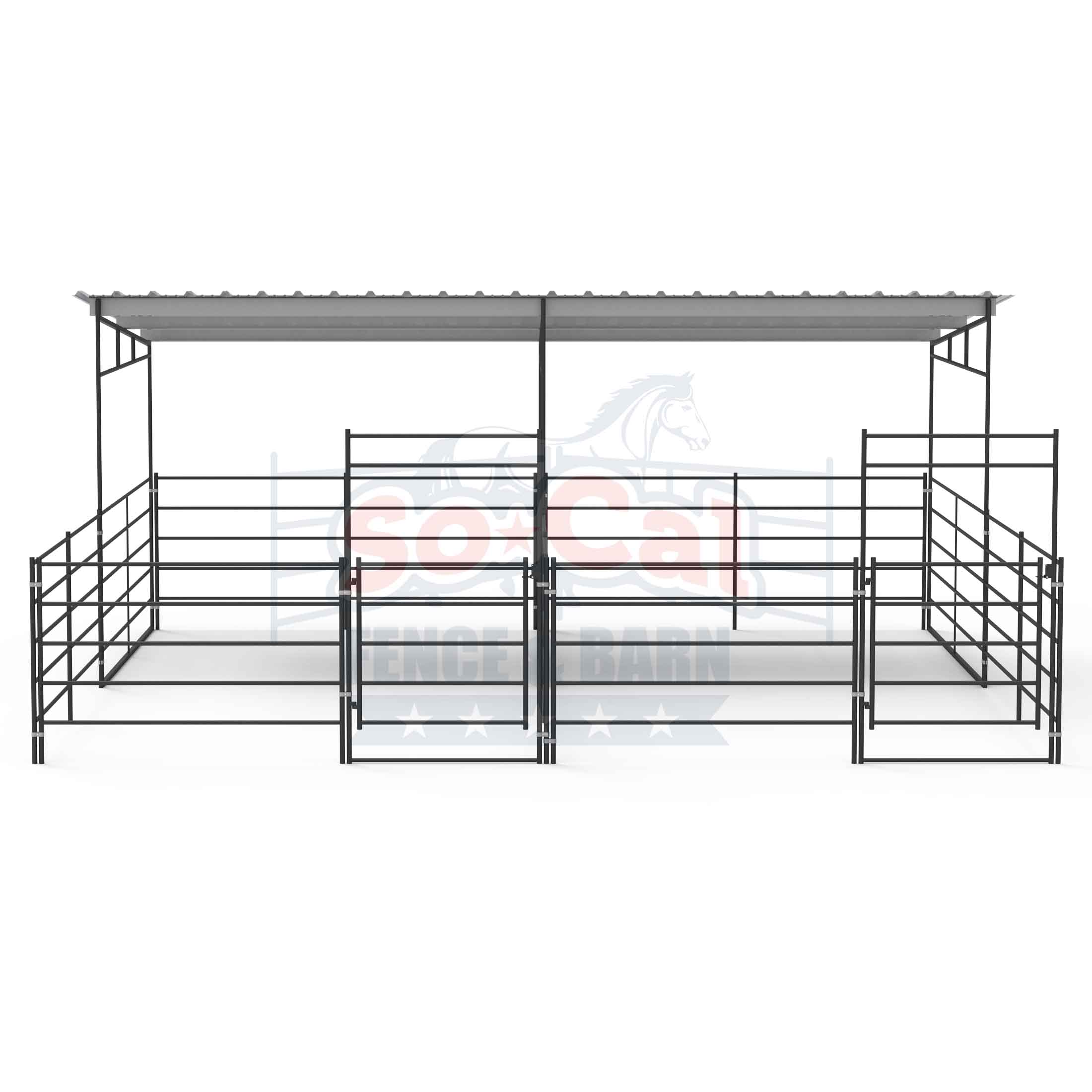 two horse stalls with shelters