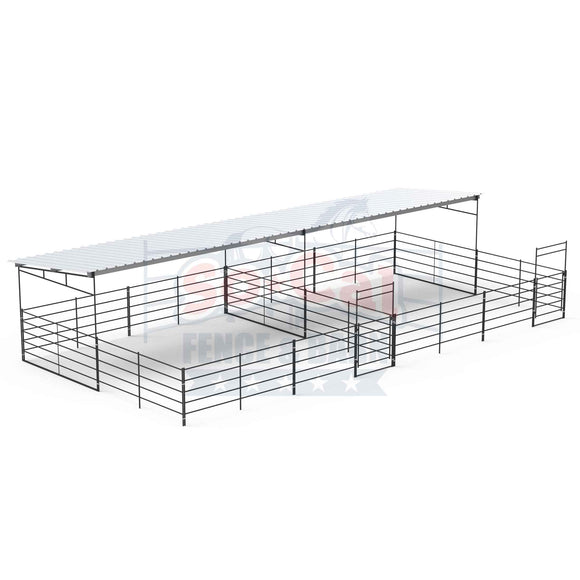 two covered horse stalls corrals