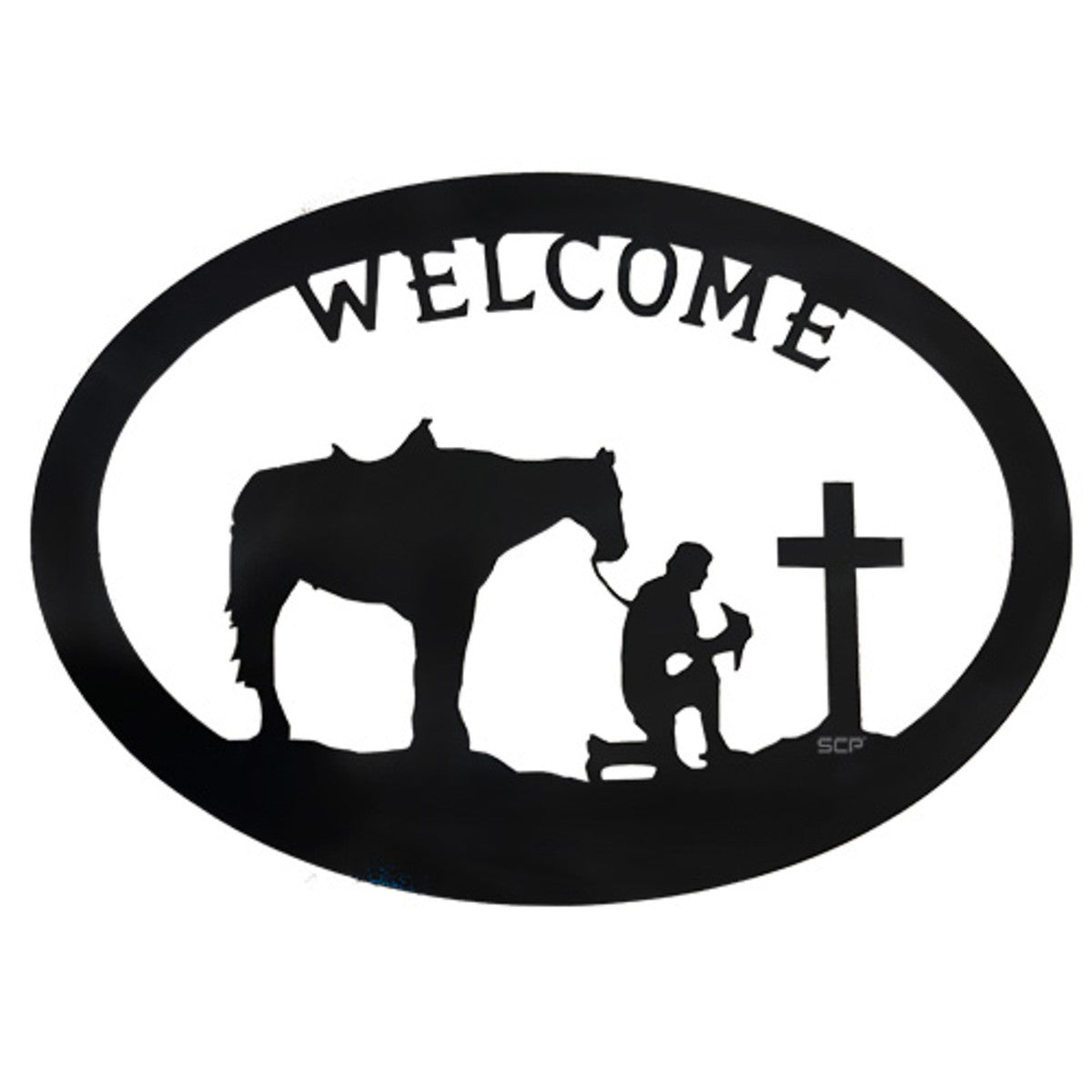 Welcome Cowboy/Cross - 24" X 34" - 11 Gauge - Powder Coated Black