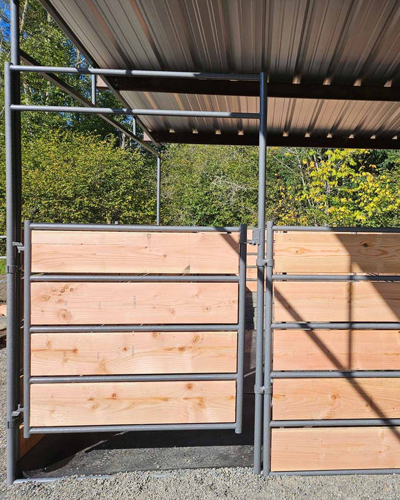 Mare Motel with (4) 12x24 Stalls FULLY COVERED and 12ft Breezeway 5-Rail +WOOD INSERTABLE CLAMPS