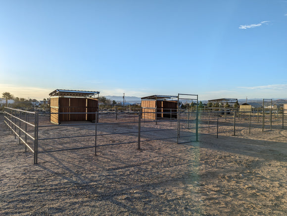 two loafing shed kits on a horse ranch