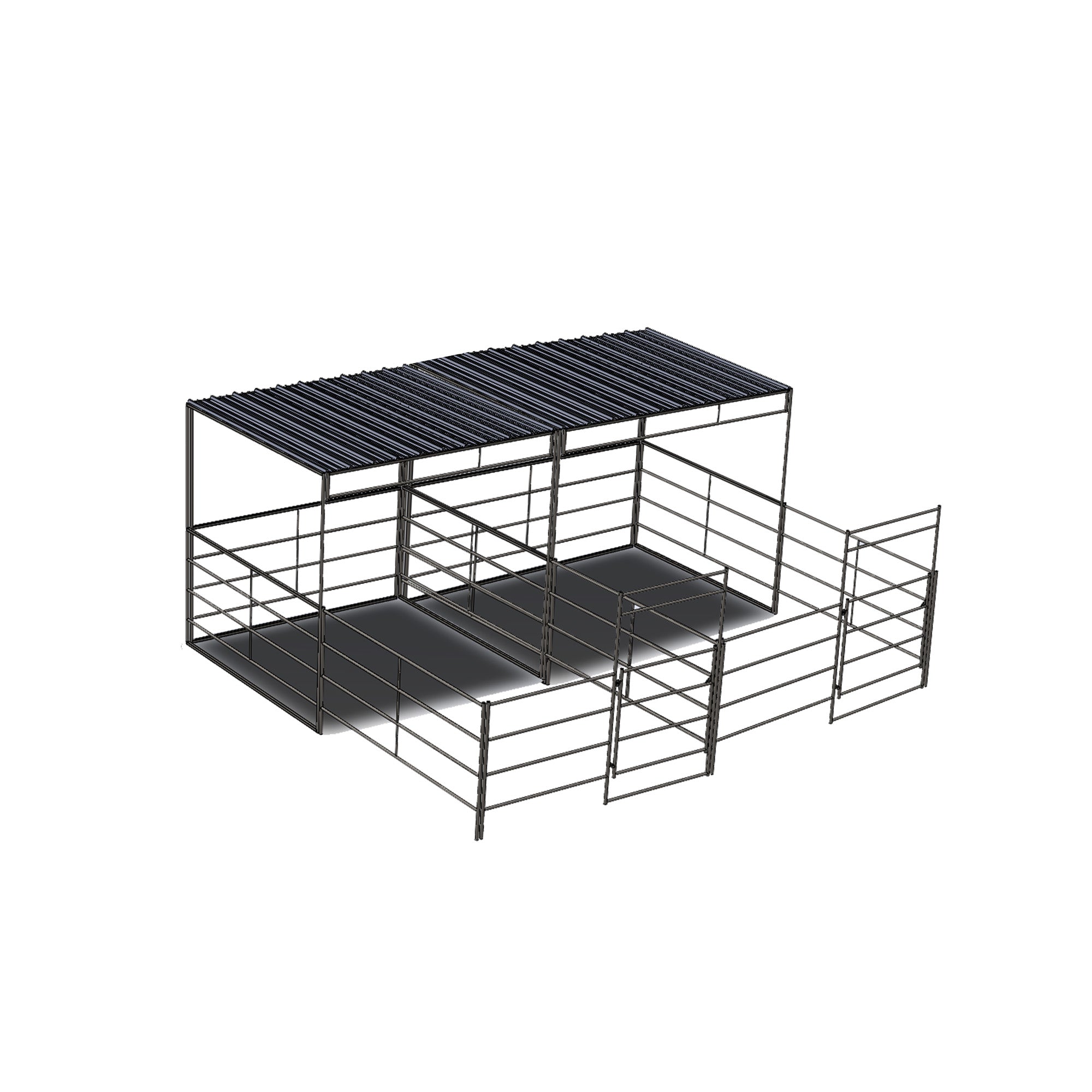 Two 10x20 Stall Kit with (2) 10x10 Shelters Side by Side (5 Rail)